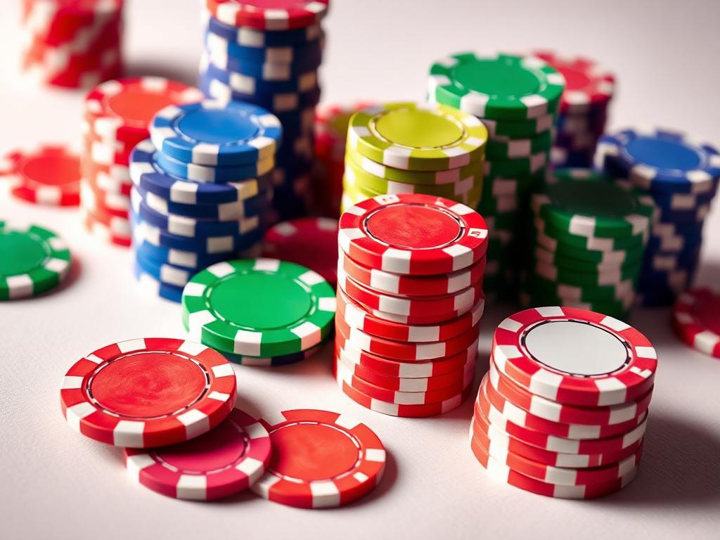 Colourful casino chips on a table